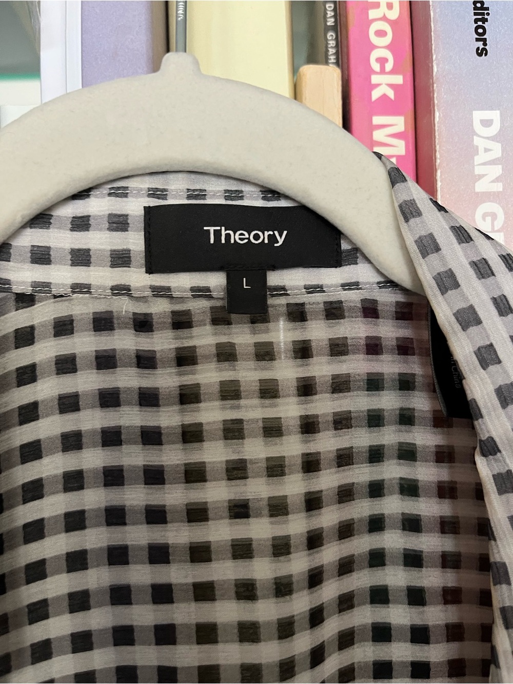 Theory Black and White Sheer Check Blouse 100% silk - Picture 3 of 4